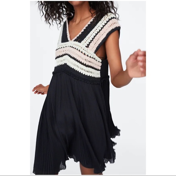 Zara Crochet Trim Black Dress - Picture 2 of 12